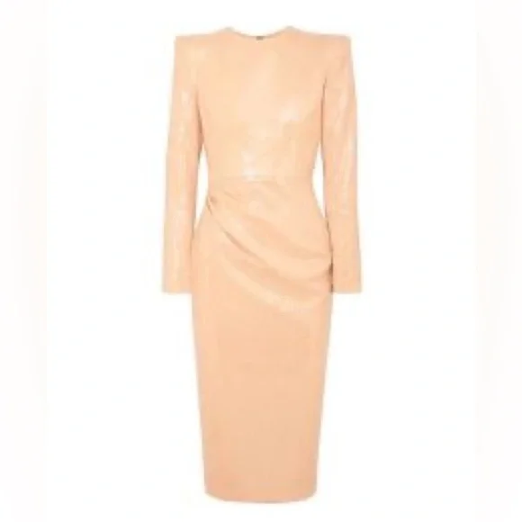 NWT Alex Perry nude sequin long sleeve midi cocktail dress US 6 $2750 Retail - Picture 3 of 13